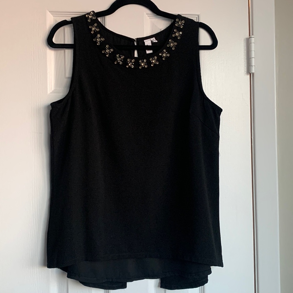 Black Sleeveless Embellished Neckline Top
